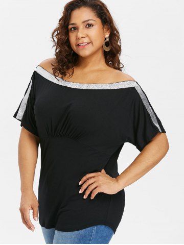 Plus Size Contrast Trim Slash Neck T-shirt, Black
Plus Size Contrast Trim Slash Neck T-shirt, Black