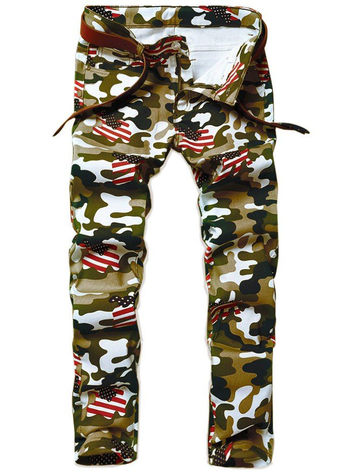 

Camouflage USA Flag Inspired Straight Leg Jeans, Acu camouflage