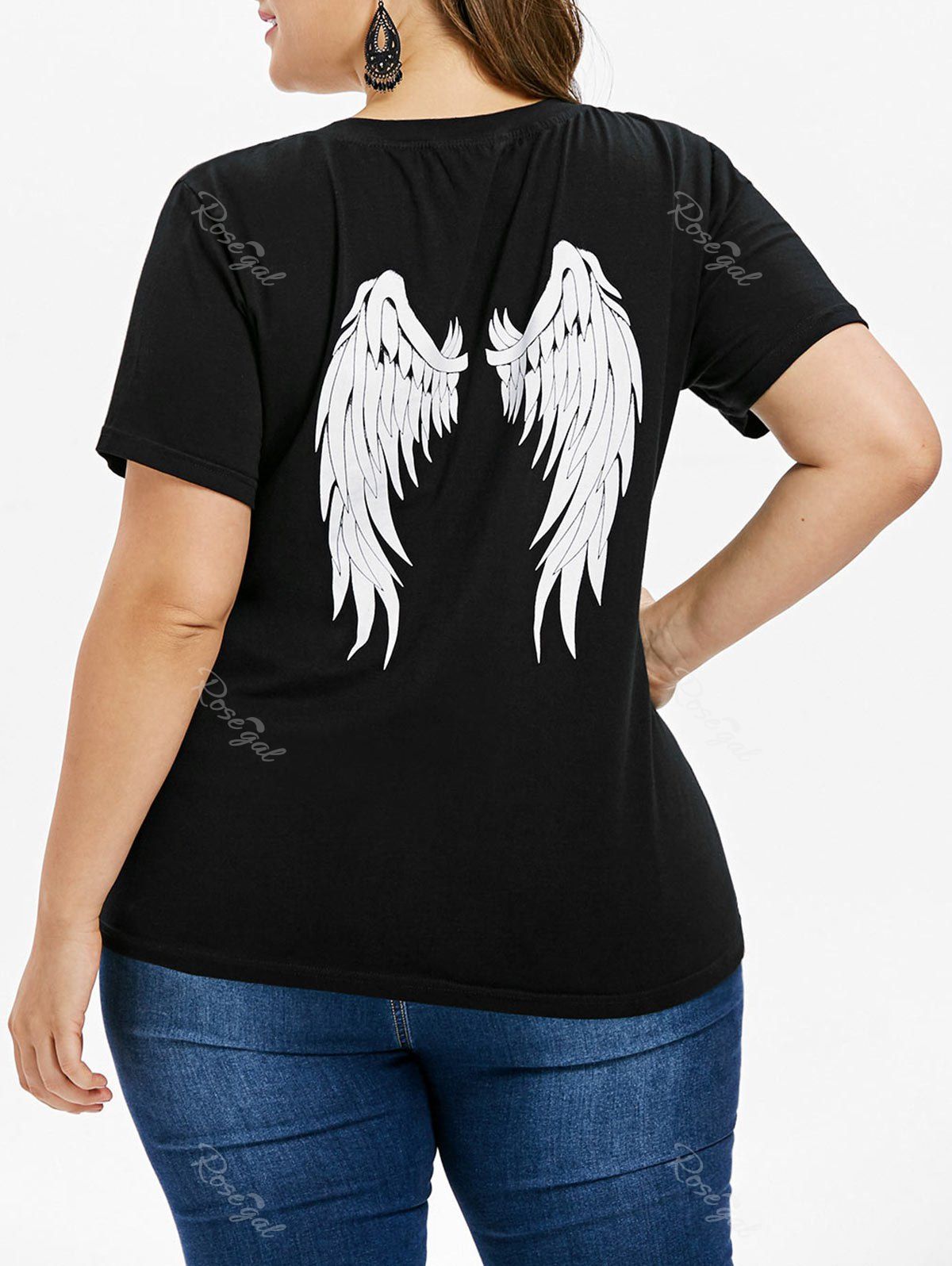 Plus Size Wing Pattern T-shirt, Black
