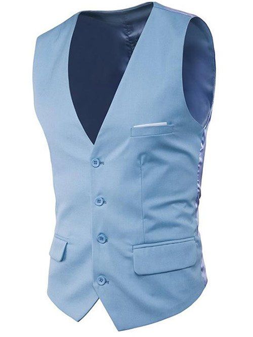Modern Solid Color Fit Suit Separates Vest, Sky blue