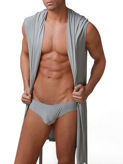 Lace Up Sexy Sleeveless Hoodie Sleepwear, Gray cloud
