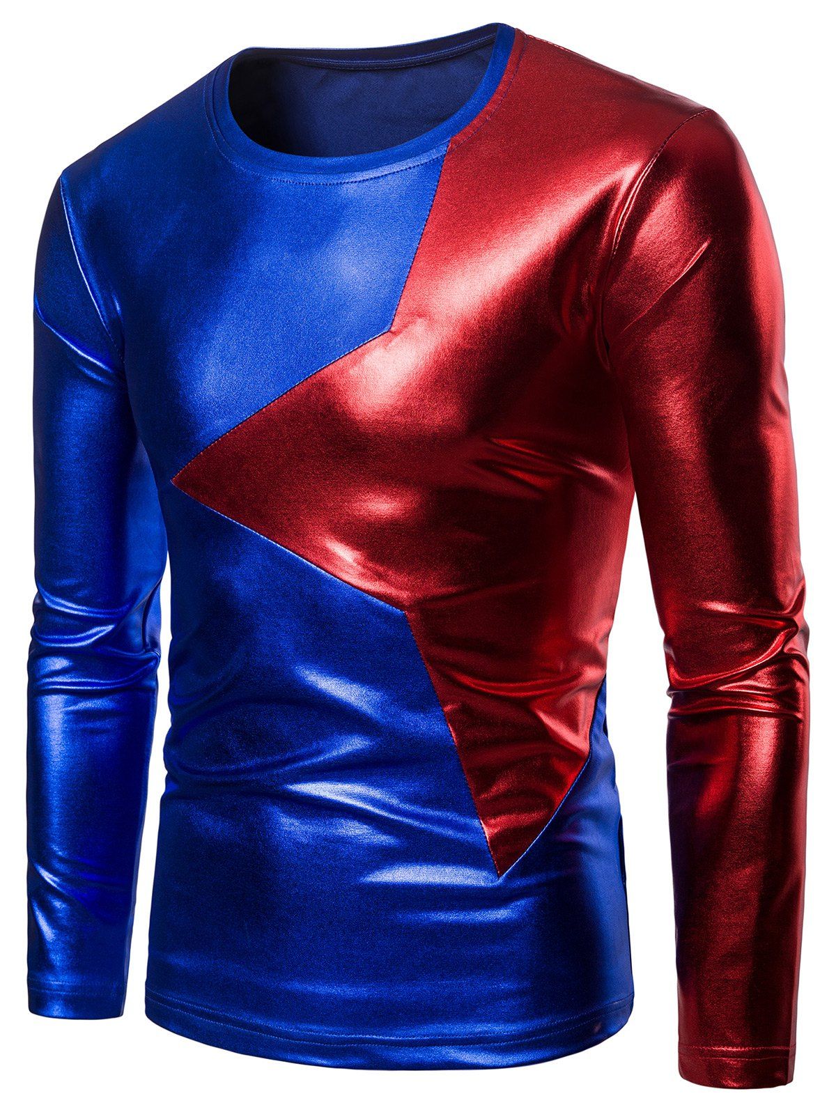 

Two Tone Star Patch Performance Wear Shiny Long Sleeve Tee, Red dirt