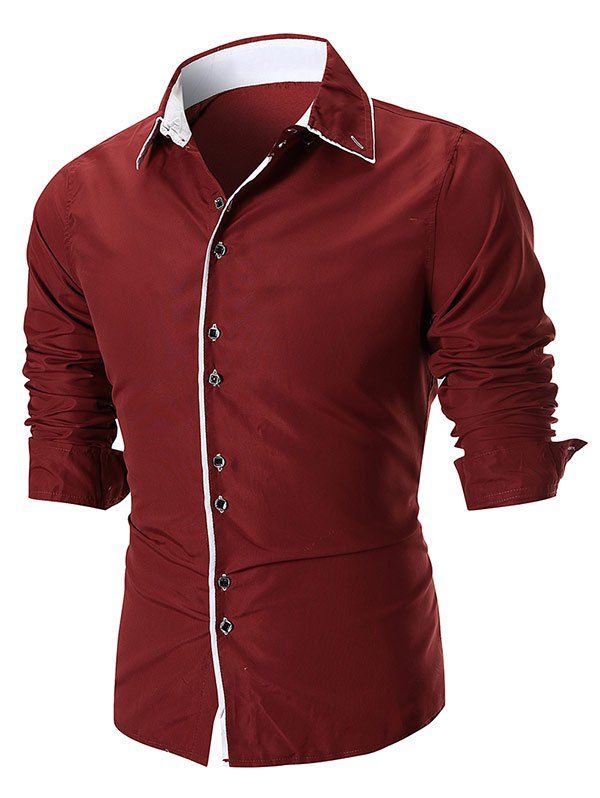 Long Sleeve Bordure Collar Shirt, Red wine