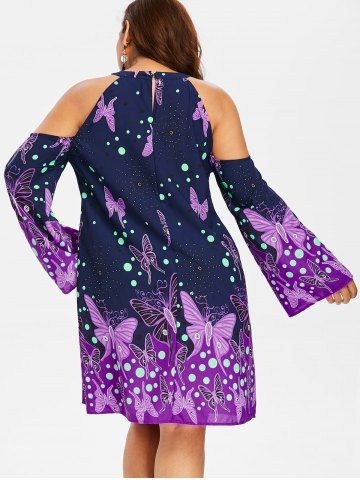 

Plus Size Butterfly Print Cold Shoulder Dress, Midnight blue