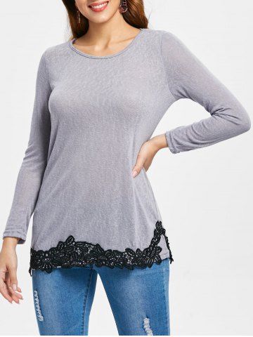 69 OFF Long Sleeve Lace Trim T Shirt Rosegal