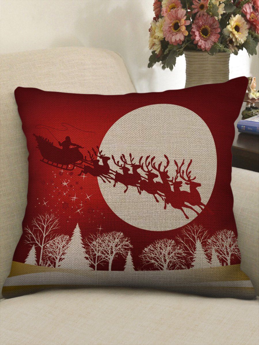

Christmas Sleigh Car Deer Tree Print Sofa Linen Pillowcase, Multi