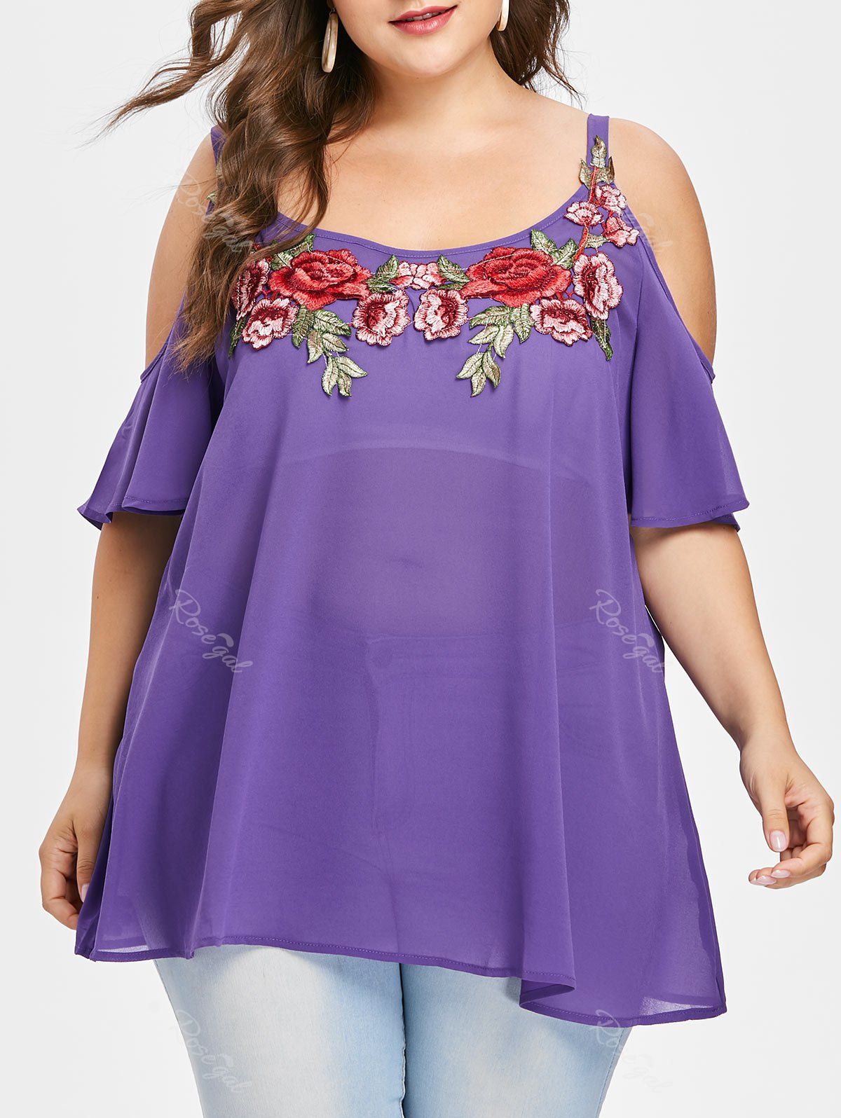 Plus Size Cold Shoulder Embroidered Blouse 37 OFF Rosegal