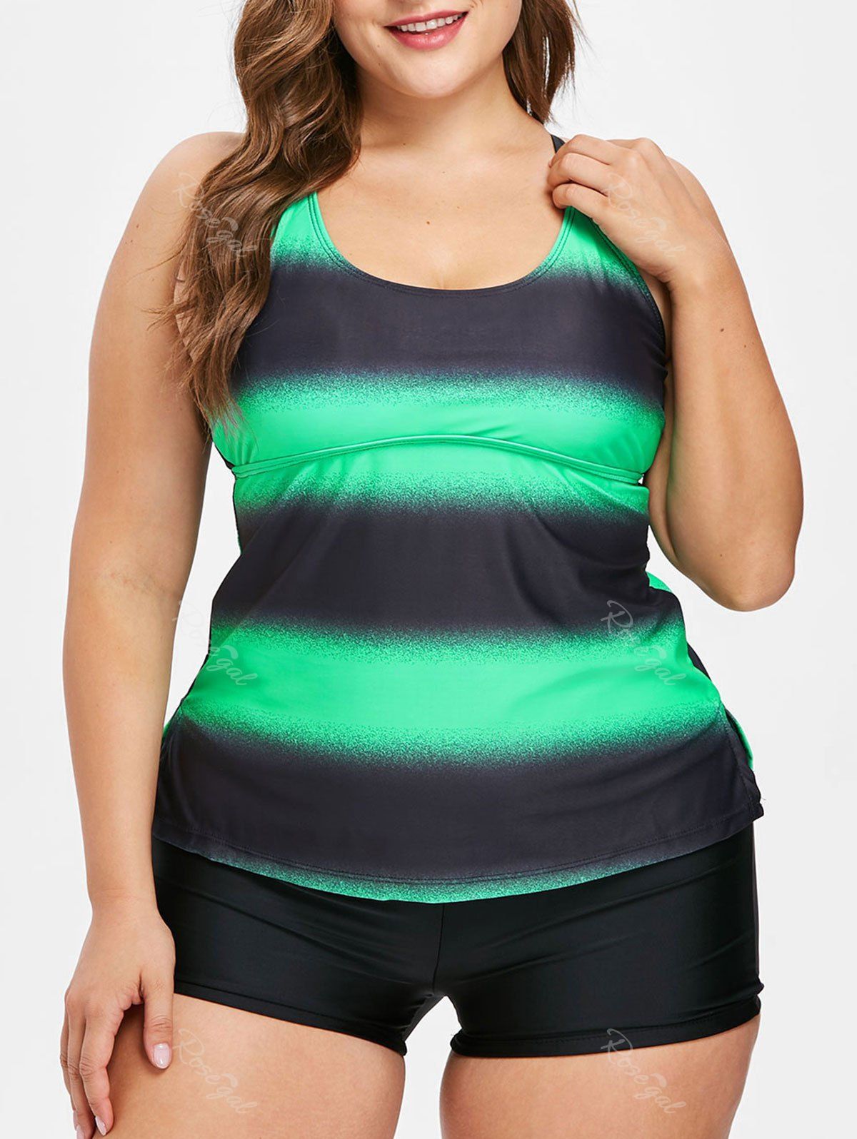 Plus Size Color Block Multi Strap Back Tankini Off Rosegal