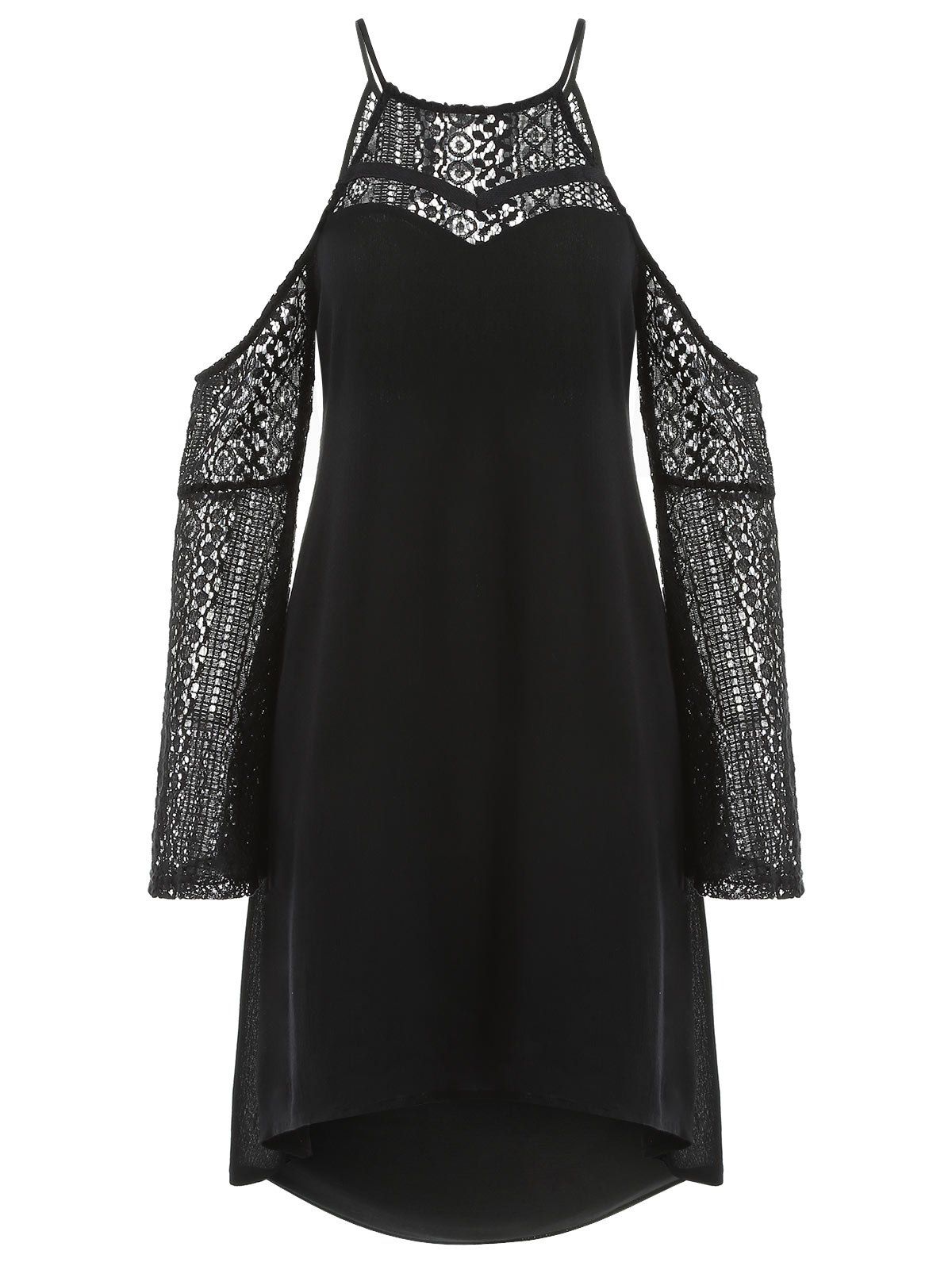 

Lace Sleeve Open Shoulder Shift Dress, Black