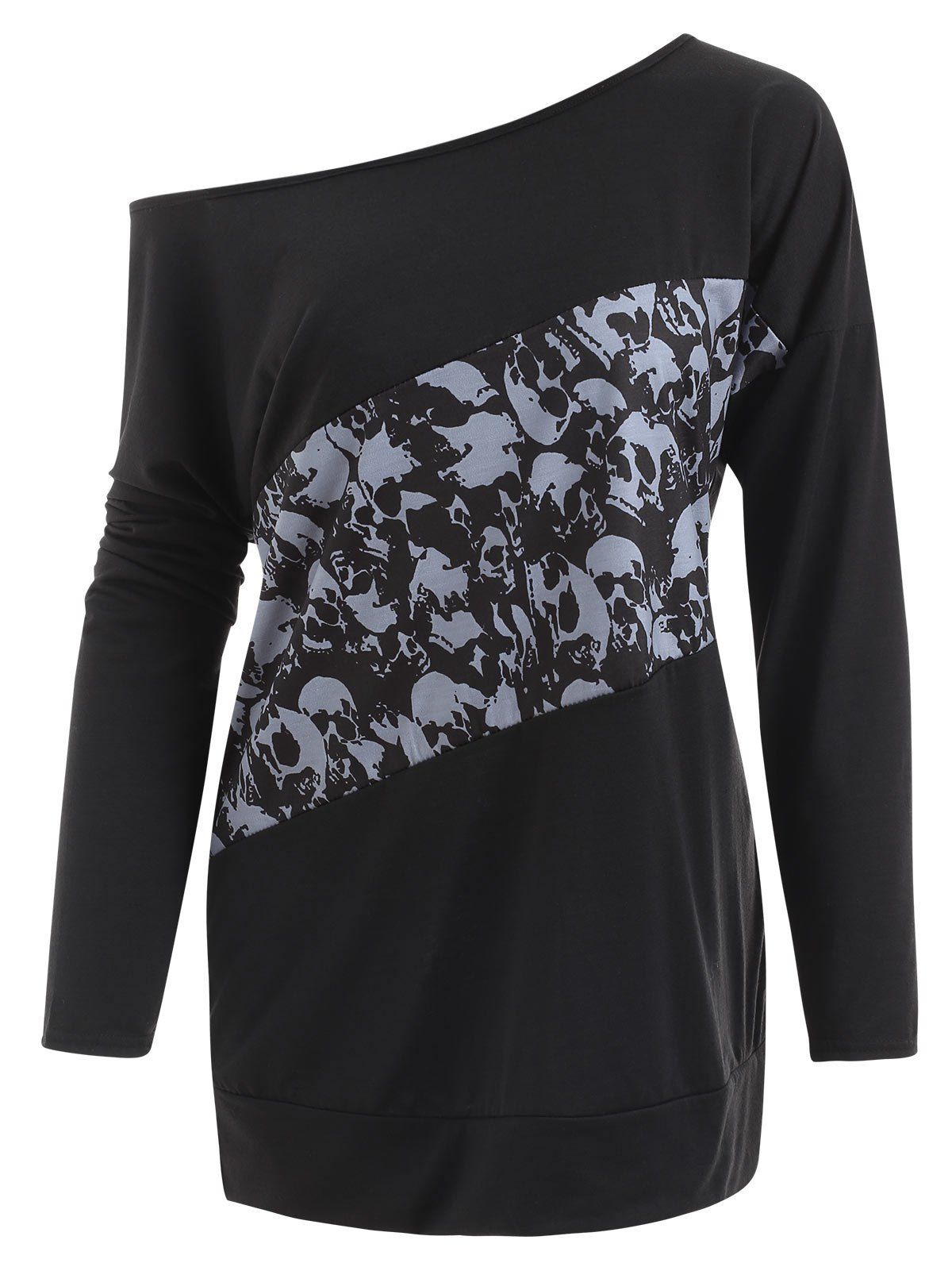 37 OFF Drop Shoulder Skulls Print Full Sleeve T Shirt Rosegal