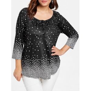 Button Detail Plus Size Polka Dot T-shirt, Black
Button Detail Plus Size Polka Dot T-shirt, Black