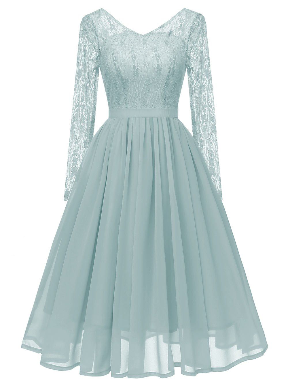 V Neck Long Sleeves Lace Panel Dress, Pale blue lily
V Neck Long Sleeves Lace Panel Dress, Pale blue lily