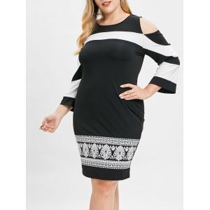 Plus Size Open Shoulder Ethnic Print Dress, Black
Plus Size Open Shoulder Ethnic Print Dress, Black