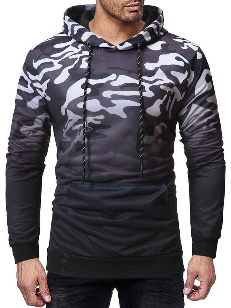 Ombre Color Kangaroo Pocket Hoodie, Black 
Ombre Color Kangaroo Pocket Hoodie, Black