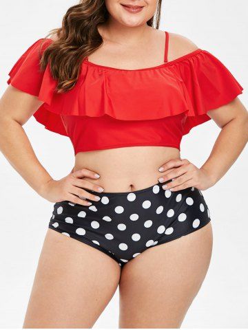 2019 Polka Dot Plus Size Tiered Flounce Bikini Rosegal