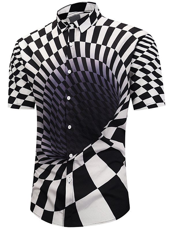 3D Contrast Checked Swirl Print Short Sleeve Shirt, Black 
3D Contrast Checked Swirl Print Short Sleeve Shirt, Black