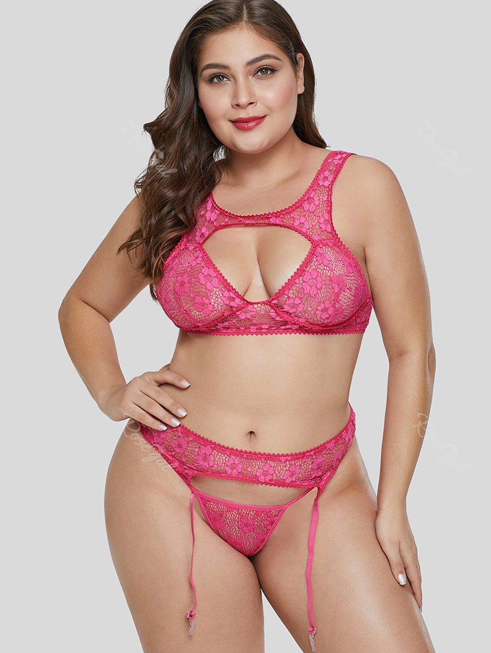 39 OFF Cut Out Plus Size Fishnet Lingerie Set Rosegal