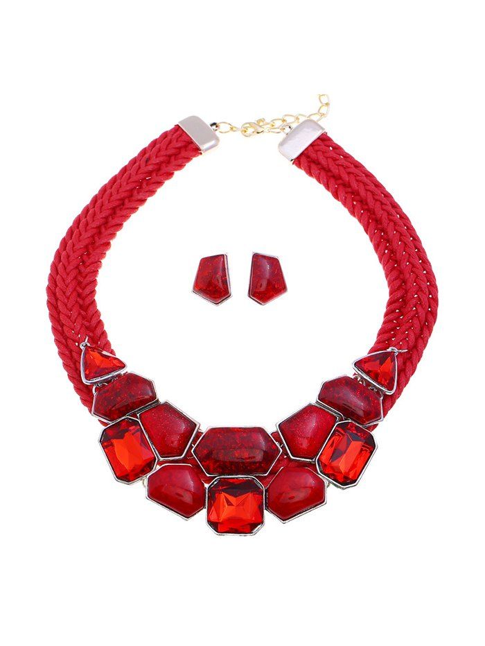 

Faux Gem Geometric Statement Jewelry Set, Red