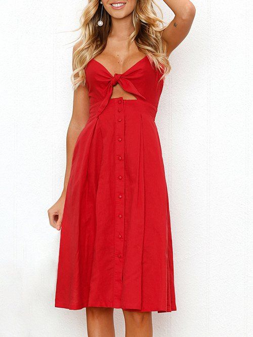 Smocked Back Knotted Cami Casual Dress, Red
Smocked Back Knotted Cami Casual Dress, Red