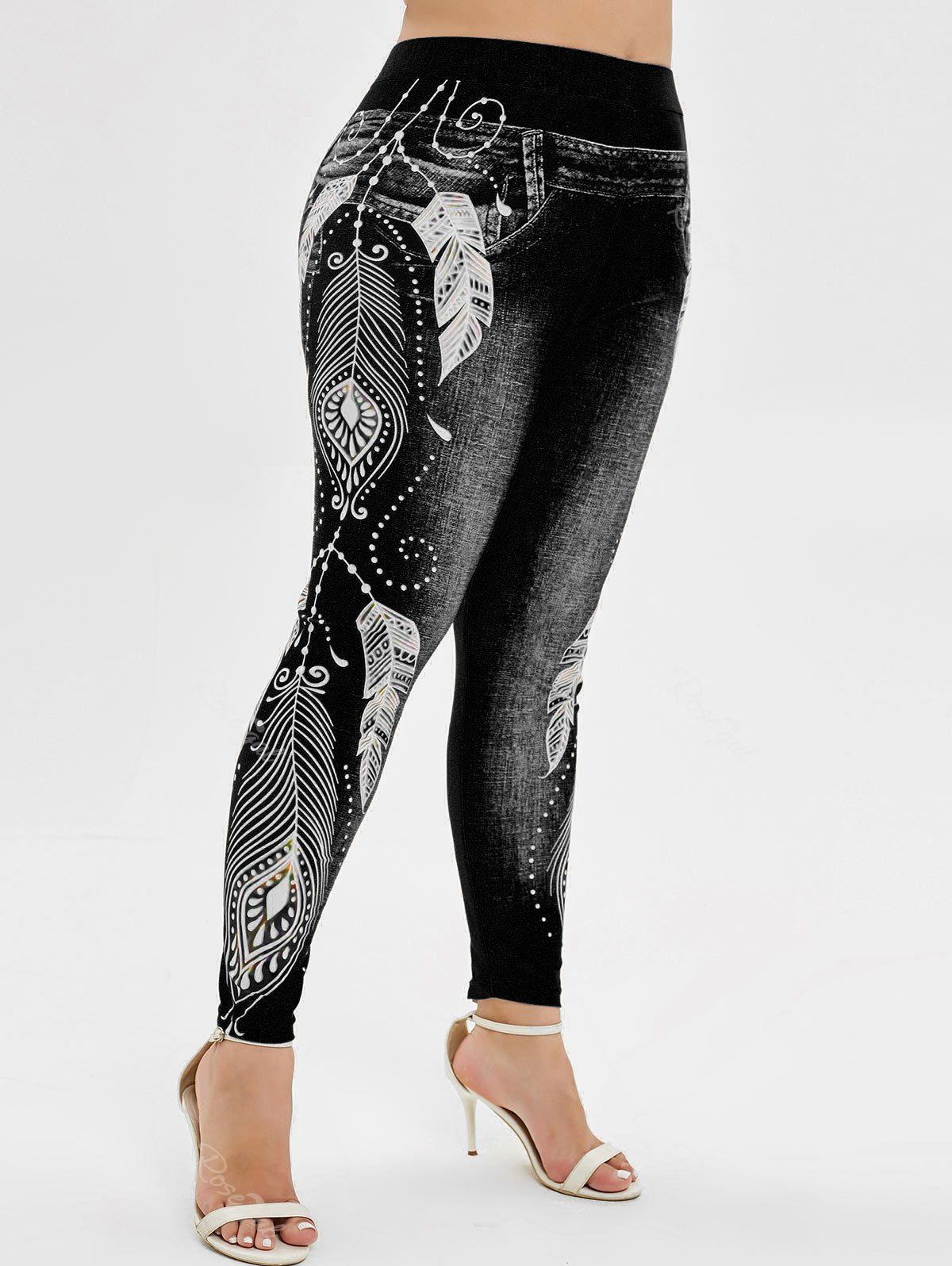 Legging D Jean Imprim Taille Haute De Grande Taille En Black