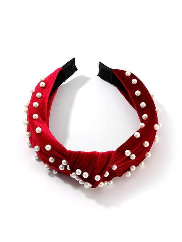 

Velvet Faux Pearl Knot Hairband, Red wine