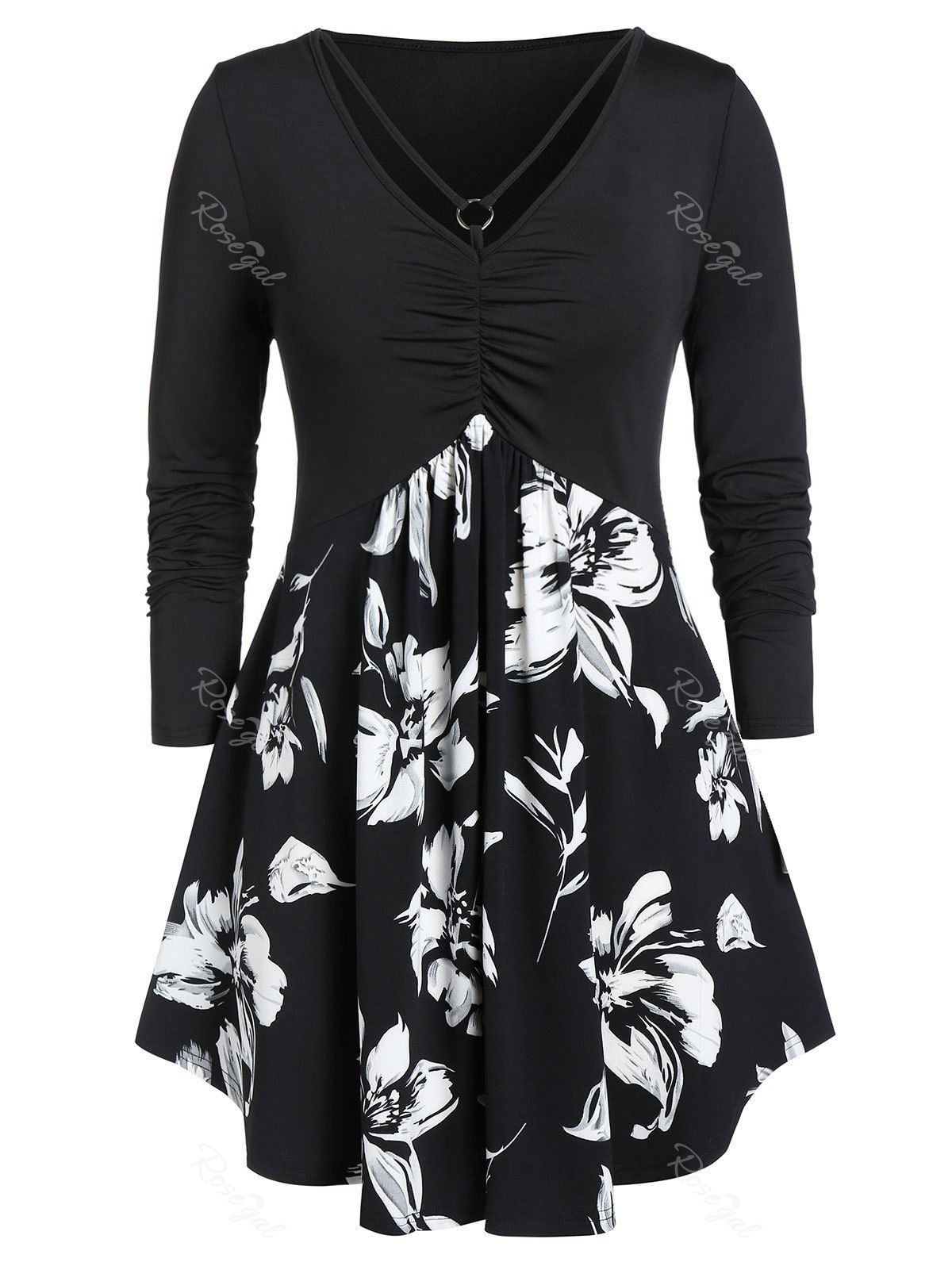 Plus Size Floral Print Cut Out Tunic T Shirt, Black
Plus Size Floral Print Cut Out Tunic T Shirt, Black
