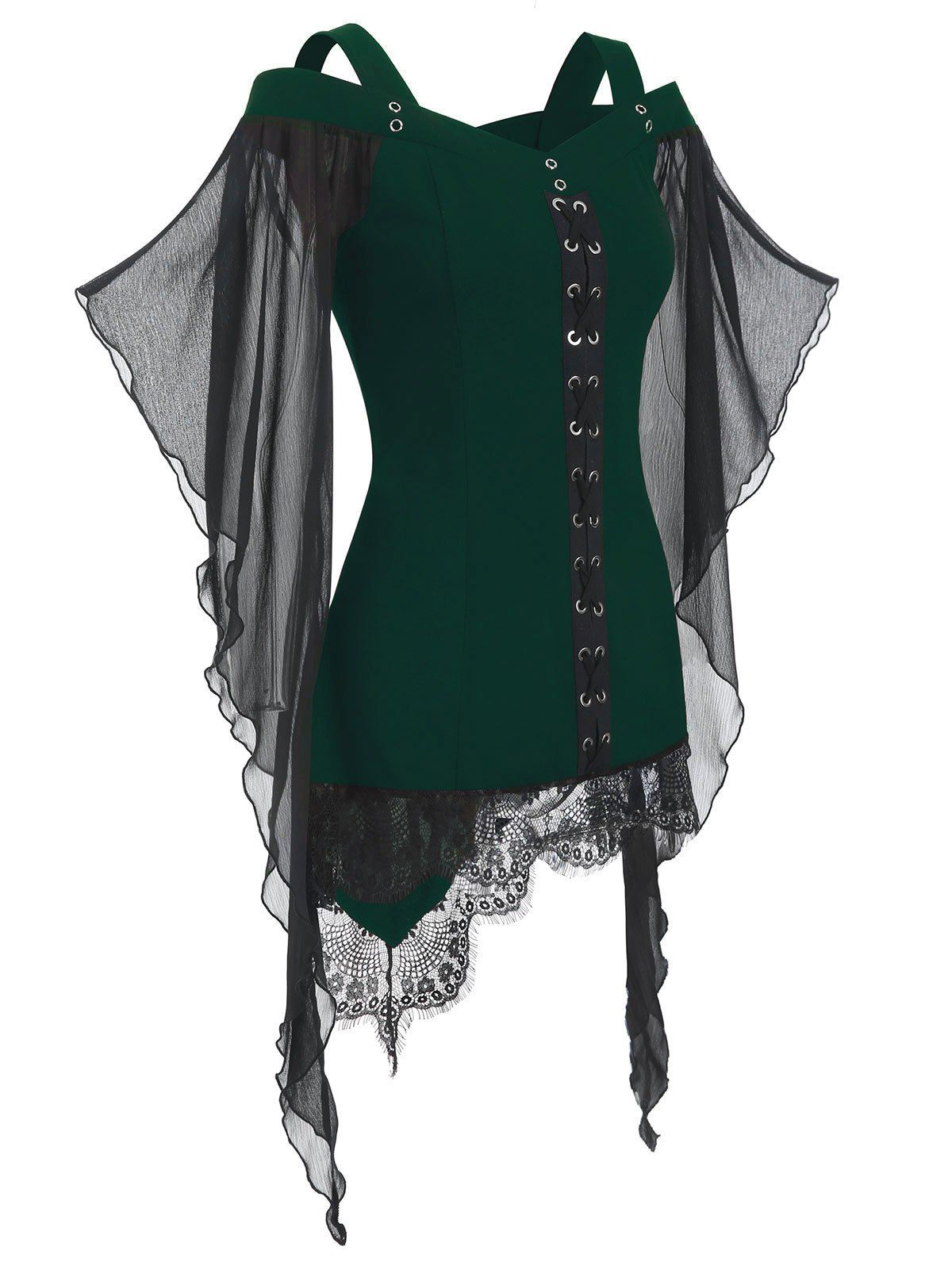 Criss Cross Lace Panel Cold Shoulder T-shirt, Dark green
Criss Cross Lace Panel Cold Shoulder T-shirt, Dark green