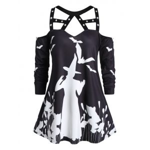 Plus Size Open Shoulder Tunic Graphic T Shirt, Black
Plus Size Open Shoulder Tunic Graphic T Shirt, Black