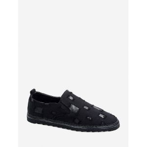 

Vintage Distressed Patch Loafer Shoes, Black