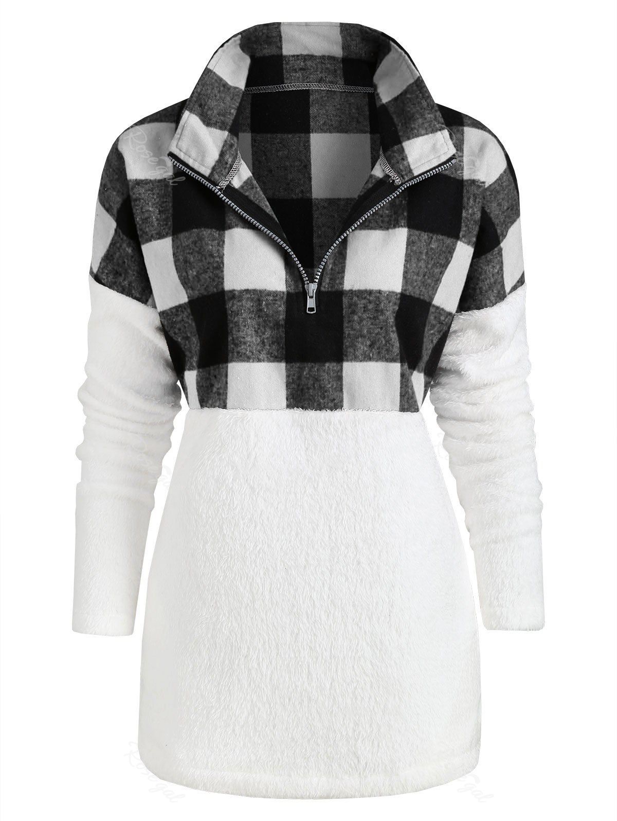 Plus Size Plaid Panel Half Zip Pockets Faux Fur Sweatshirt, Gray
Plus Size Plaid Panel Half Zip Pockets Faux Fur Sweatshirt, Gray