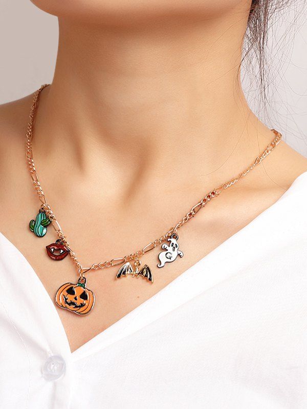 

Pumpkin Ghost Pendant Halloween Chain Necklace, Multi-c