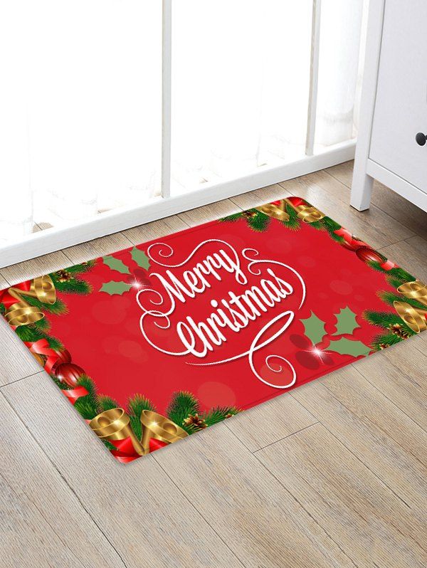 

Merry Christmas Bell Print Floor Rug, Red
