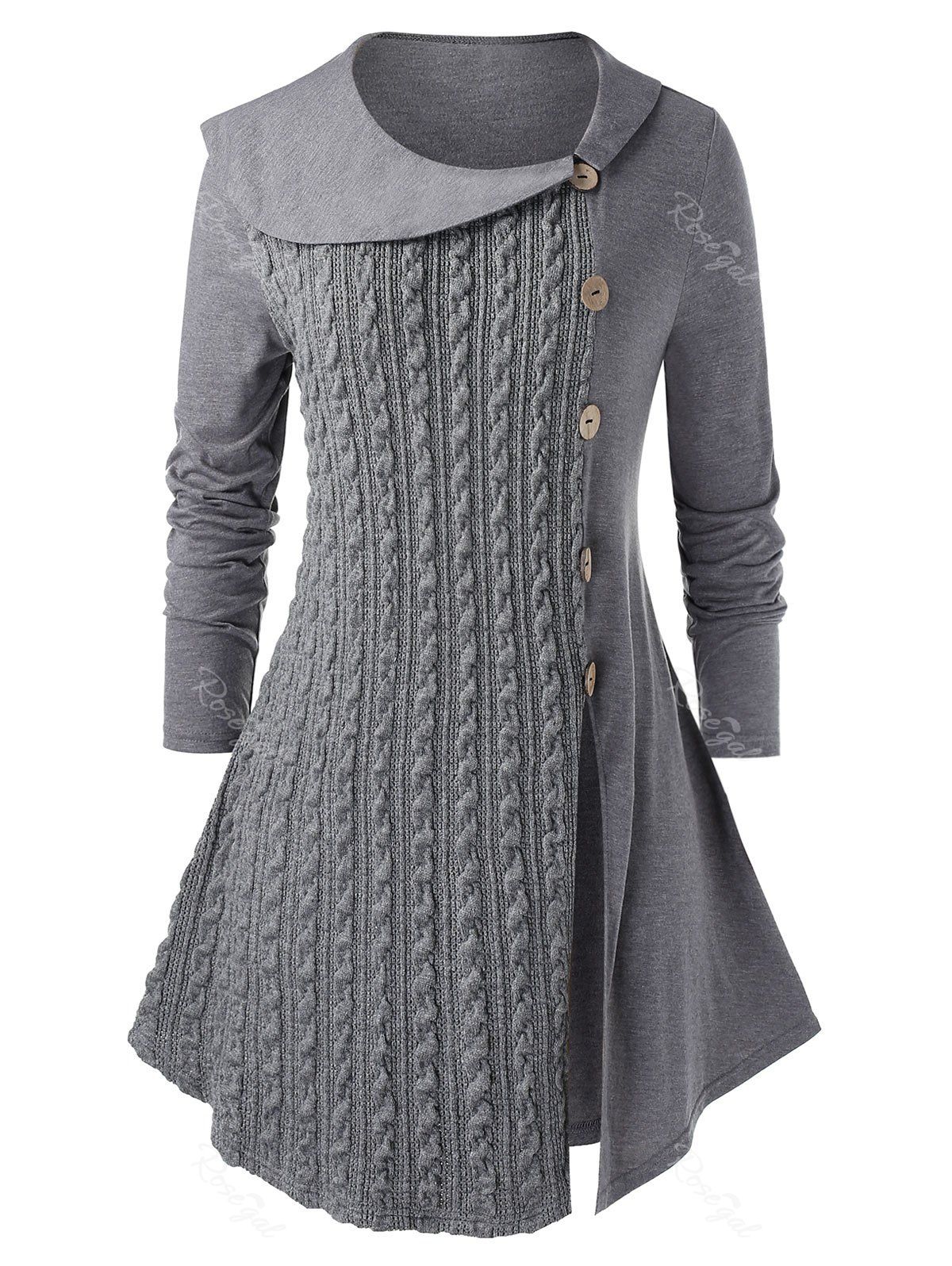 Plus Size Front Slit Heathered Cable Knit Top, Gray 
Plus Size Front Slit Heathered Cable Knit Top, Gray