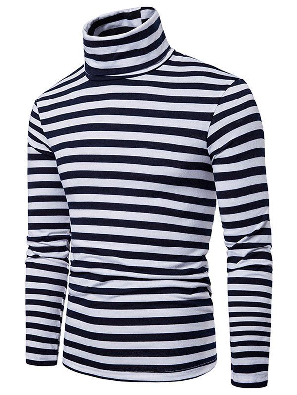 Striped Pattern Long Sleeves Turtleneck T-shirt, Cadetblue 
Striped Pattern Long Sleeves Turtleneck T-shirt, Cadetblue