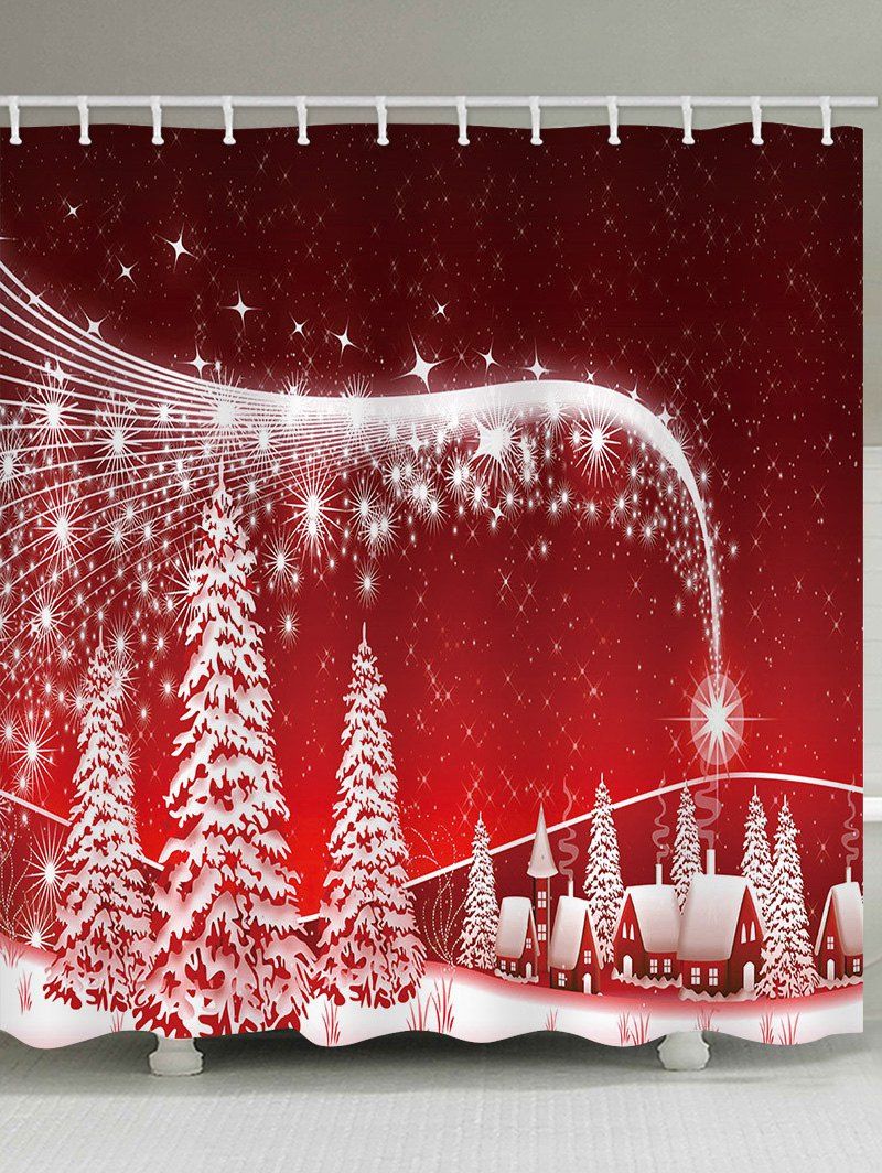 Christmas Tree Star Night Village Pattern Waterproof Bathroom Shower Curtain, Multi 
Christmas Tree Star Night Village Pattern Waterproof Bathroom Shower Curtain, Multi