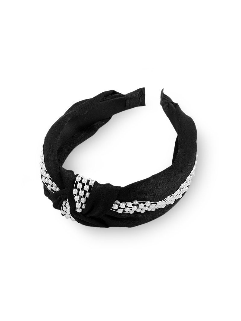 

Knot Faux Pearl Wide Hairband, Black
