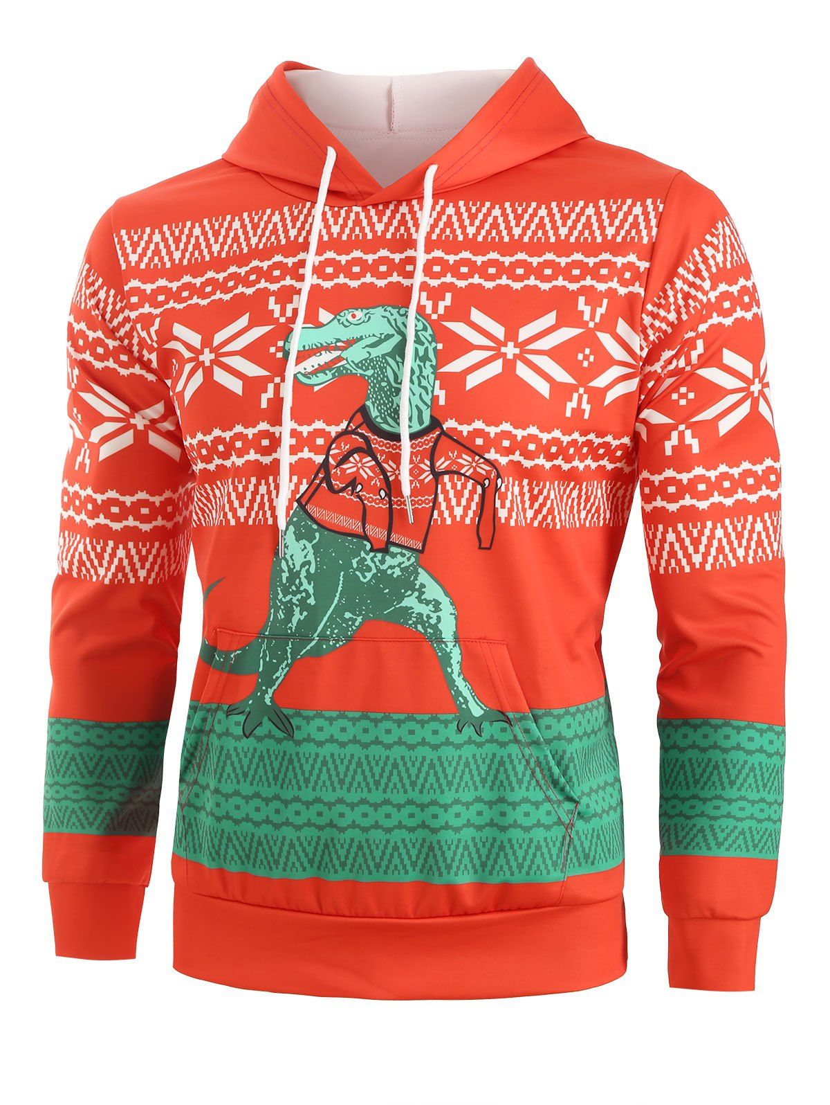 Christmas Cartoon Dinosaur Geometric Print Casual Hoodie, Multi 
Christmas Cartoon Dinosaur Geometric Print Casual Hoodie, Multi