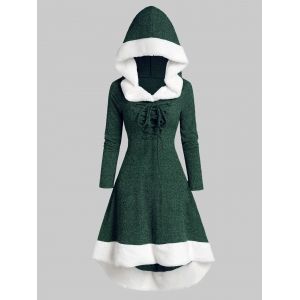 Plus Size Lace Up Faux Fur Hooded Marled Knit Asymmetric Dress, Medium forest green
Plus Size Lace Up Faux Fur Hooded Marled Knit Asymmetric Dress, Medium forest green