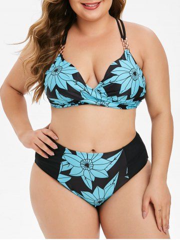 Off Floral And Striped Print Plus Size Underwire Bikini Set Rosegal