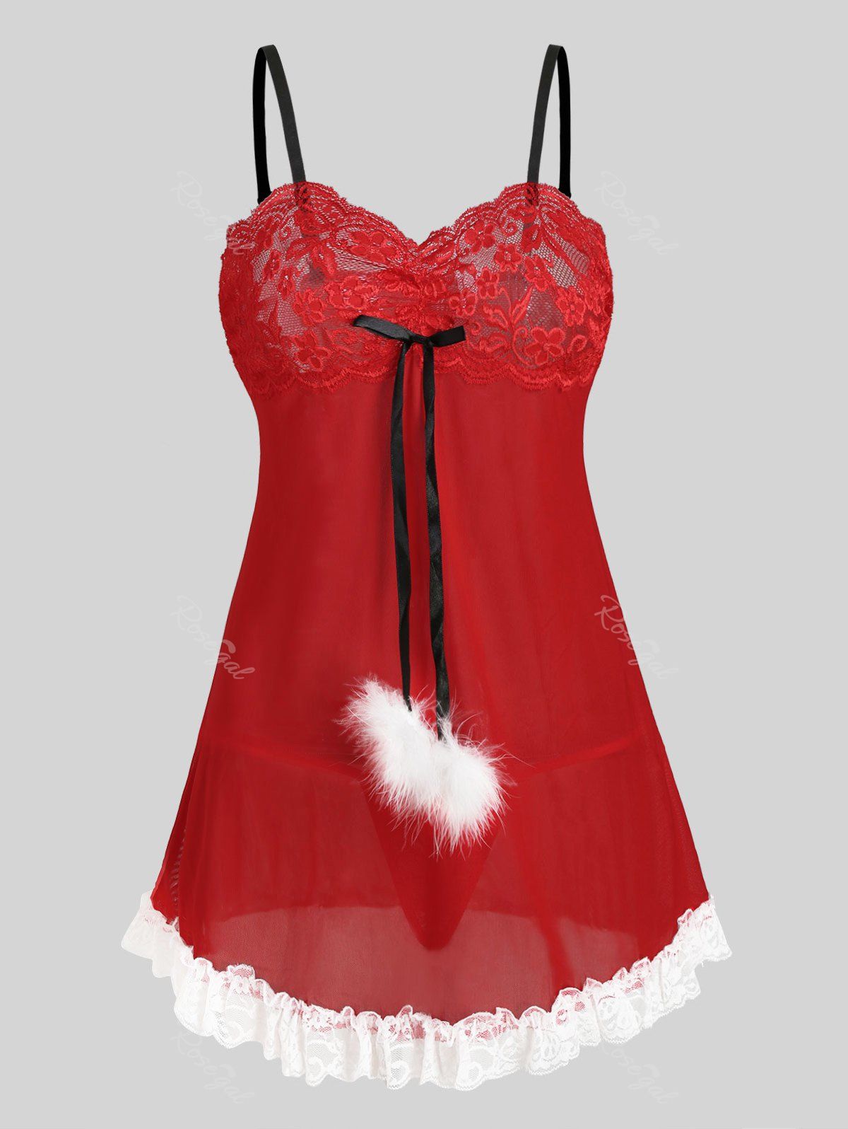 T Back Christmas Lace Panel Fuzzy Pompoms Sheer Mesh Plus Size Babydoll, Red
T Back Christmas Lace Panel Fuzzy Pompoms Sheer Mesh Plus Size Babydoll, Red