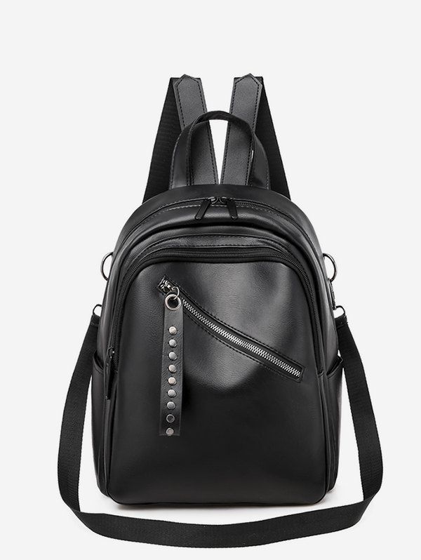 PU Double Zipper Backpack, Black 
PU Double Zipper Backpack, Black