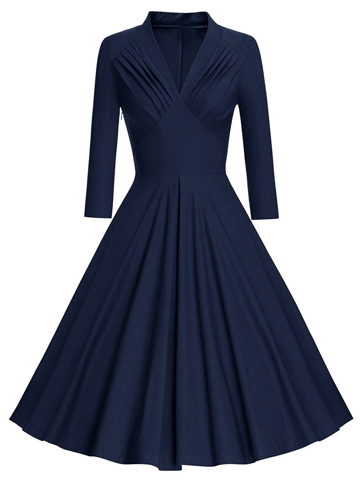 Pleated Plunging Long Sleeve Dress, Deep blue
Pleated Plunging Long Sleeve Dress, Deep blue