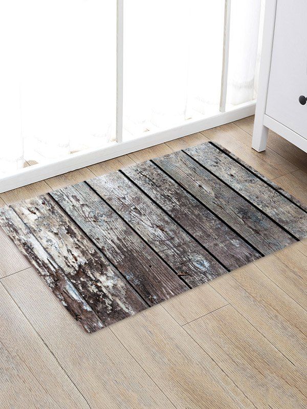 

Retro Wood Grain Print Antiskid Floor Mat, Multi