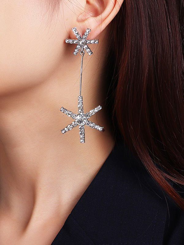 

Rhinestone Snowflake Shape Dangle Earrings, Silver