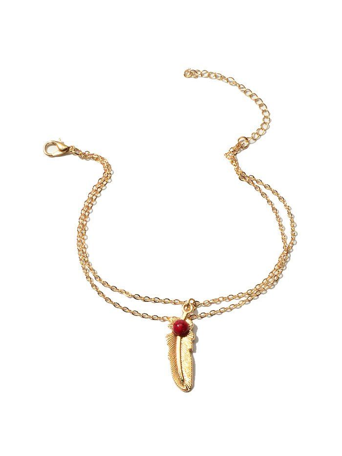 

Feather Shape Pendant Layers Anklet, Gold