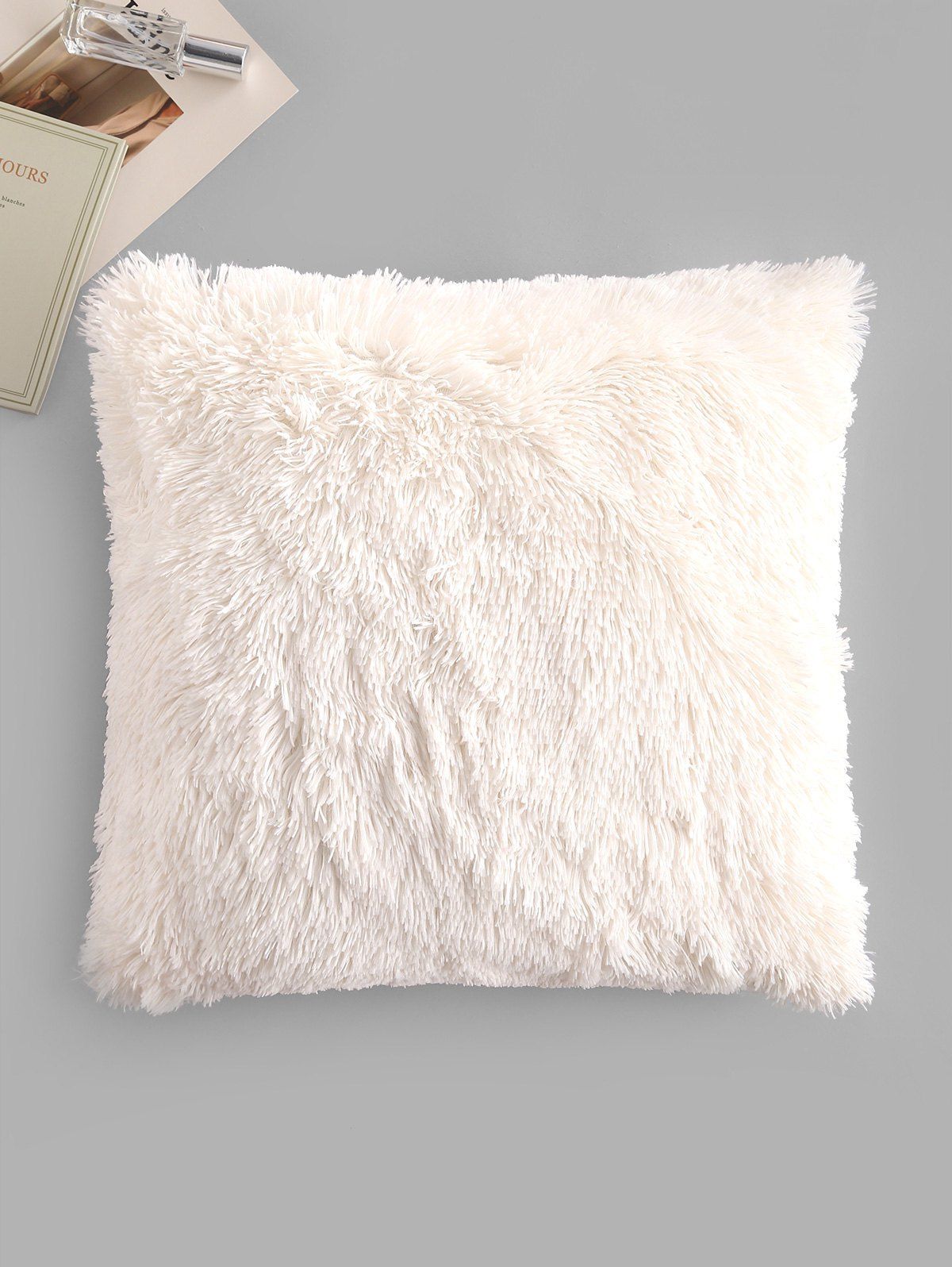 

Square Plush Throw Pillowcase, White