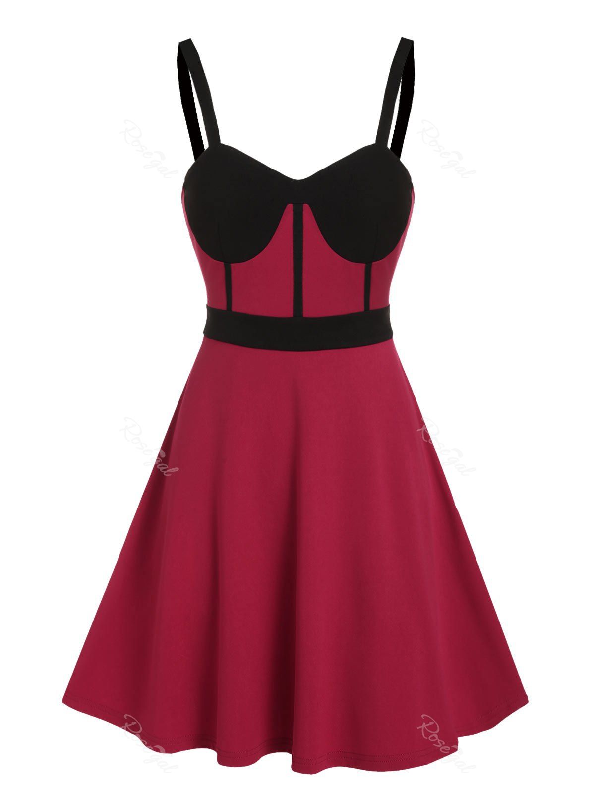 

Colorblock Bowknot Fit And Flare Party Dress, Red wine