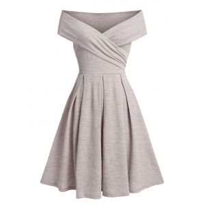 

Off The Shoulder Fit And Flare Party Dress, Light coffee
