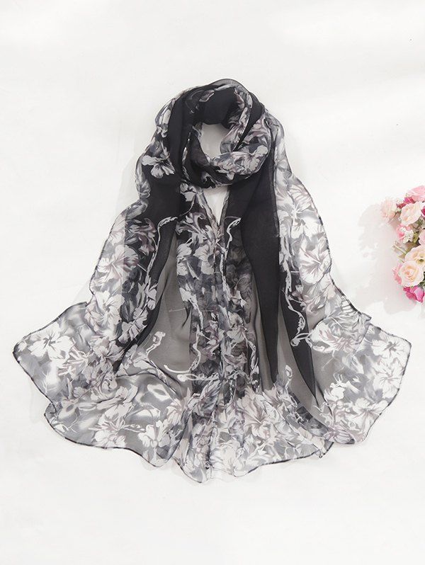 Floral Print Sun Protective Chiffon Long Scarf, Black
Floral Print Sun Protective Chiffon Long Scarf, Black