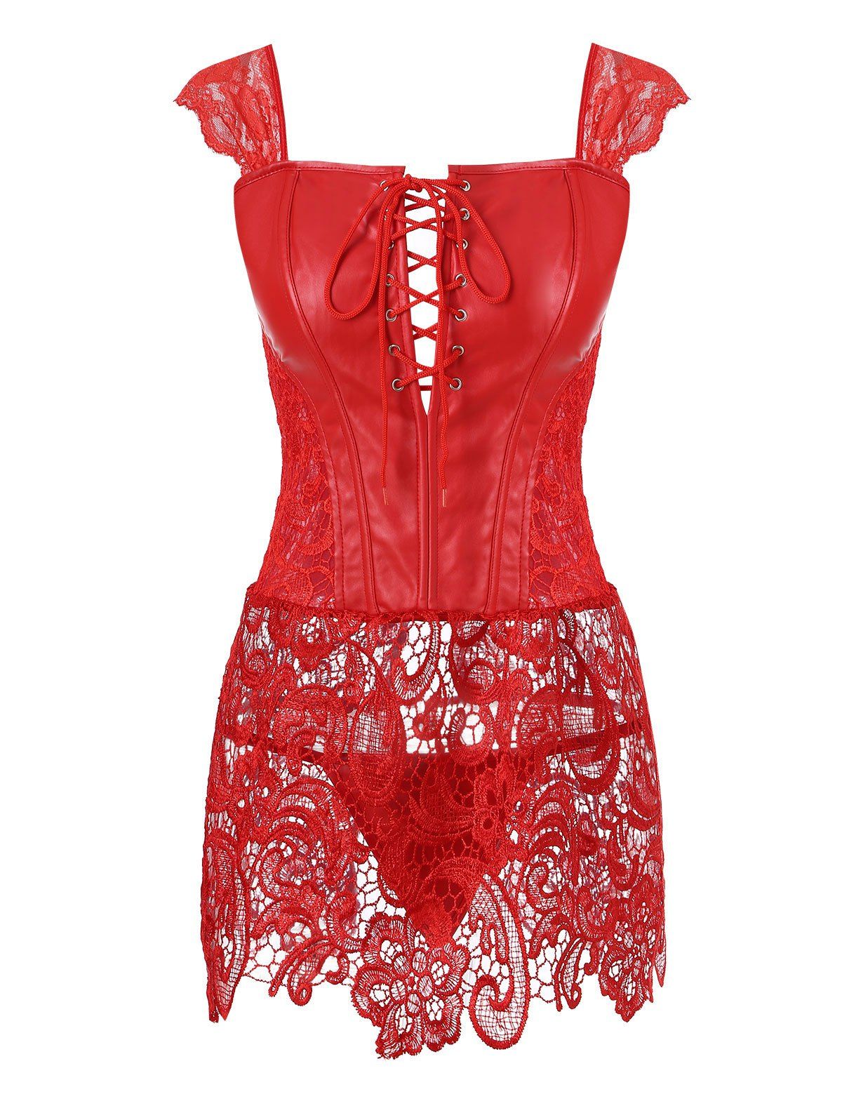 Haut Corset Panneau En Dentelle En Faux Cuir Avec Lacets En Red